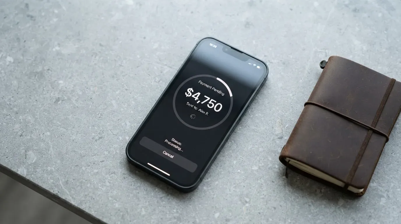 A phone showing a stablecoin transfer screen