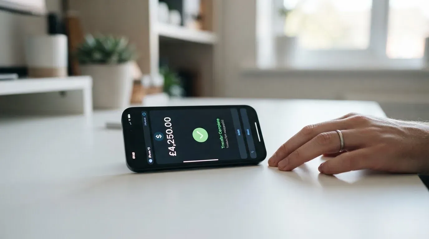 A phone showing a stablecoin transfer screen