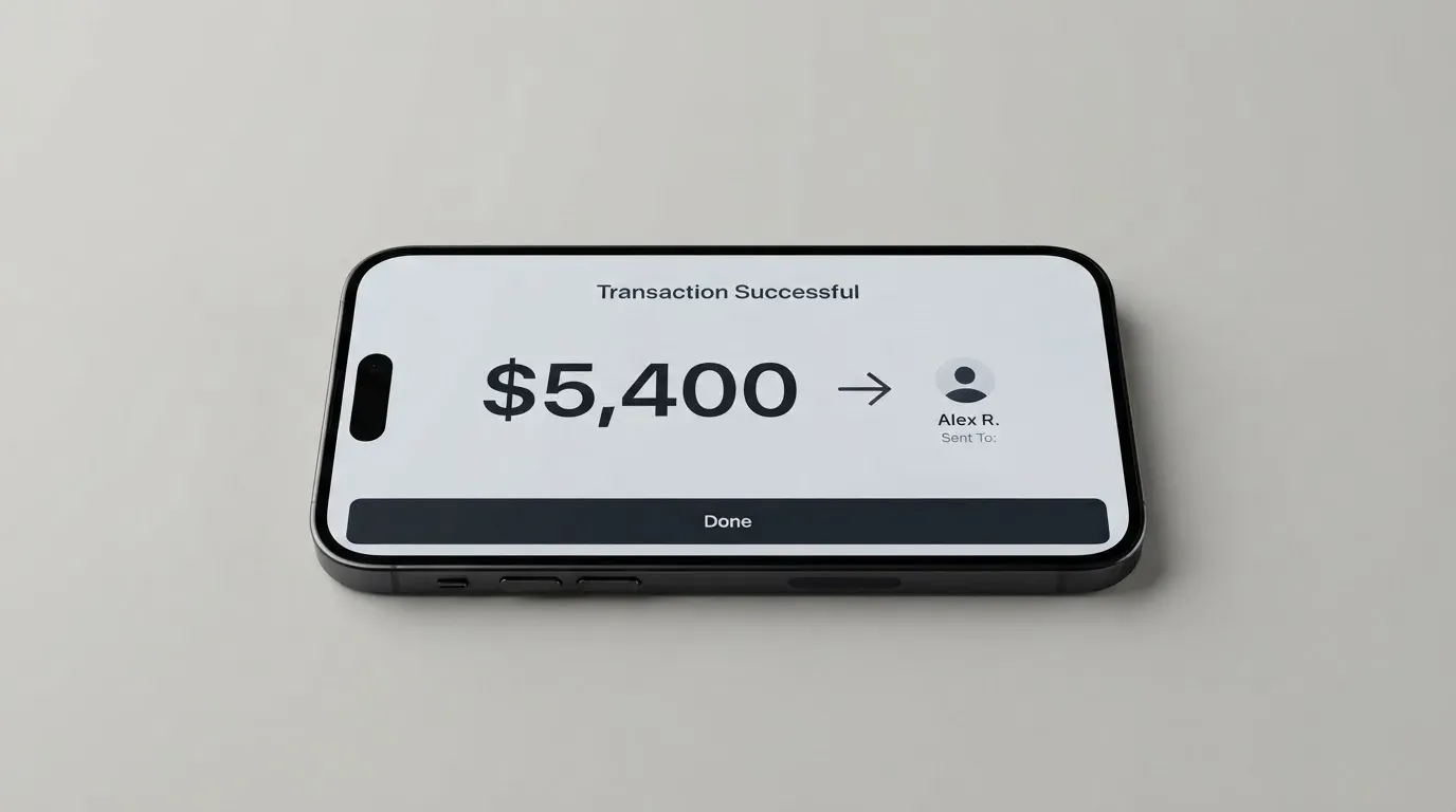A phone showing a stablecoin transfer screen