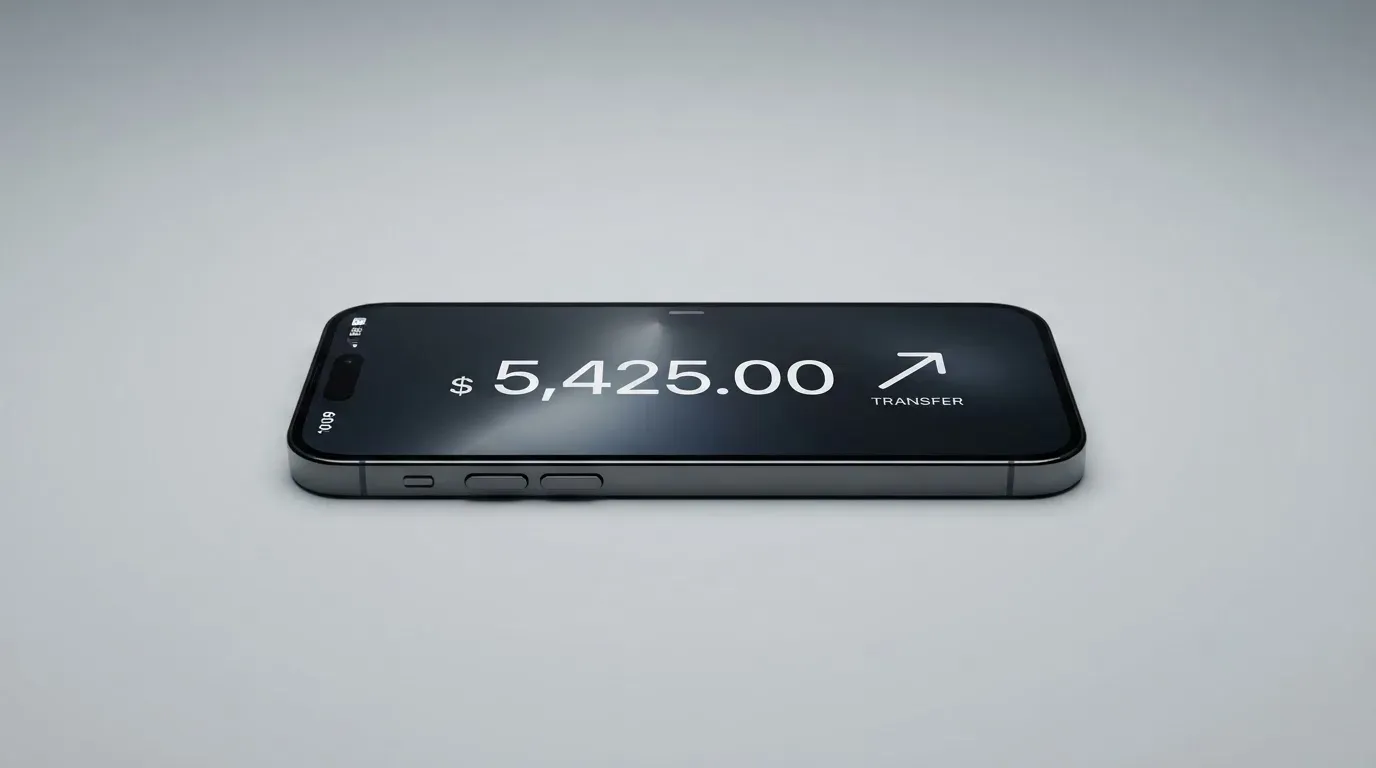 A phone showing a stablecoin transfer screen