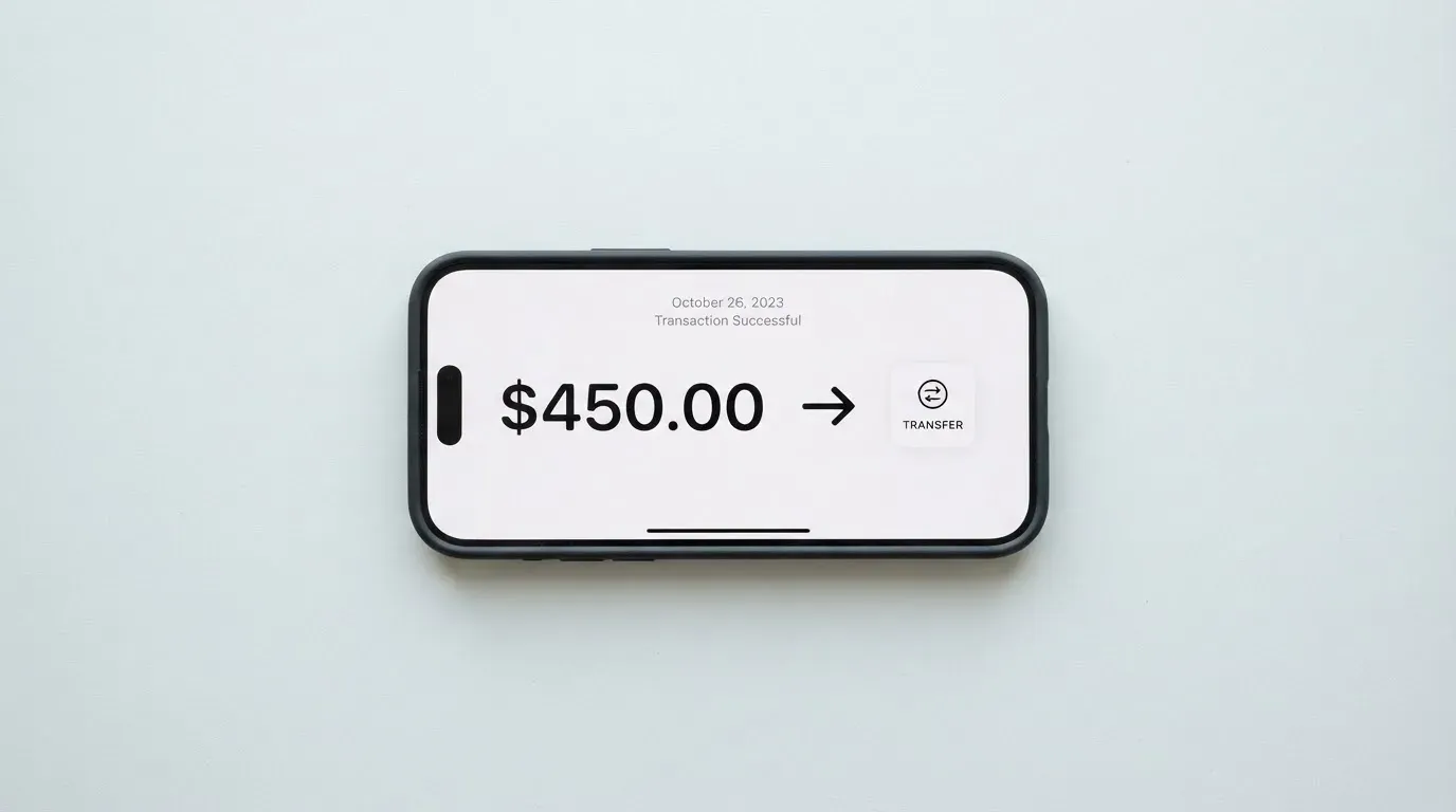 A phone showing a stablecoin transfer screen