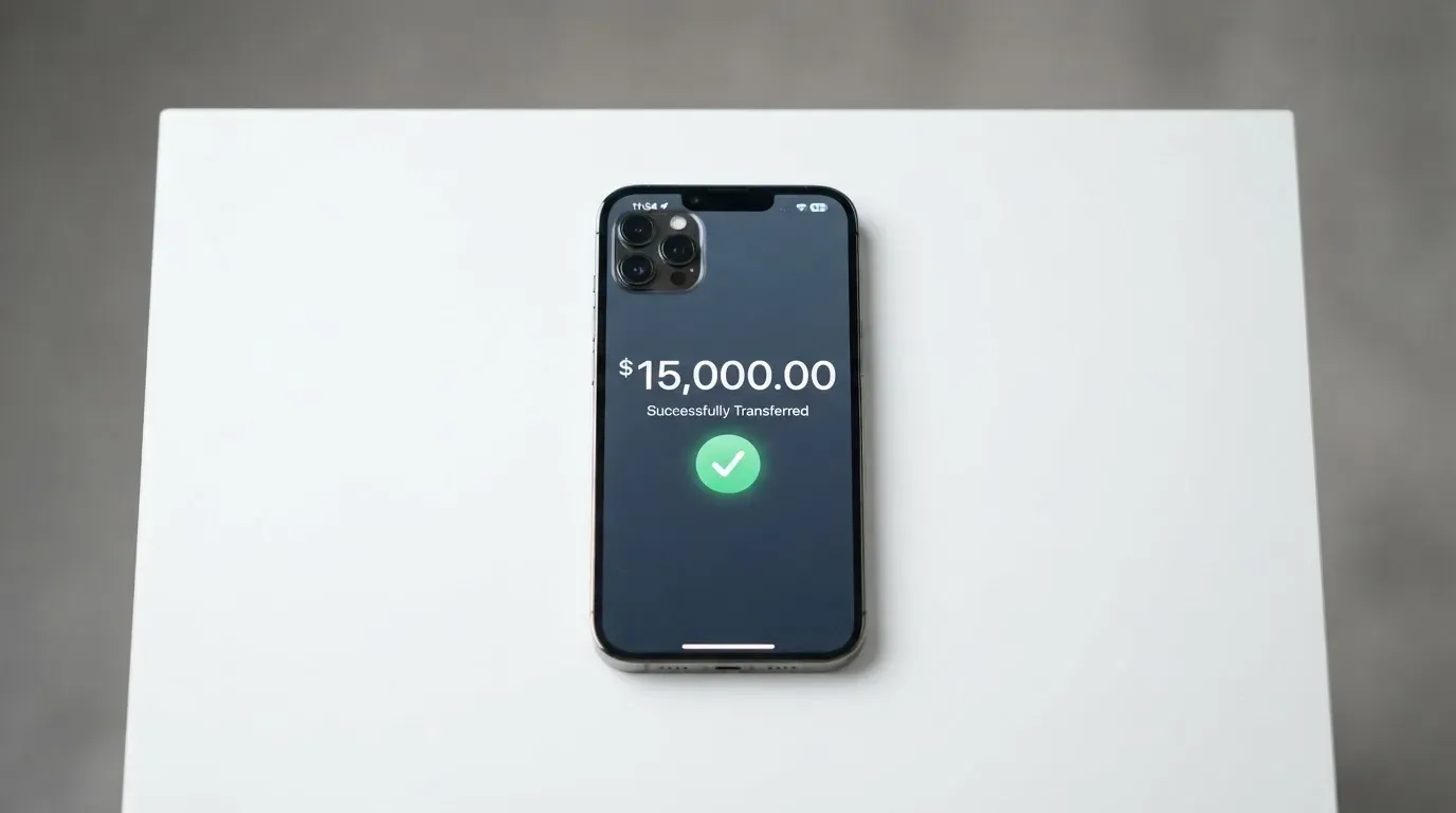A phone showing a stablecoin transfer screen