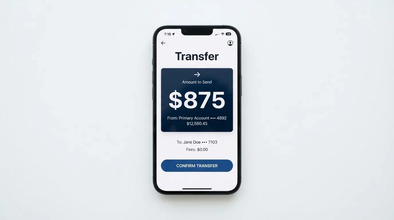 A phone showing a stablecoin transfer screen