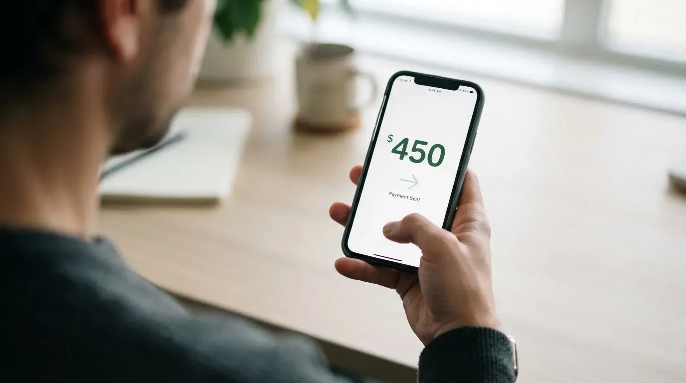 A phone showing a stablecoin transfer screen
