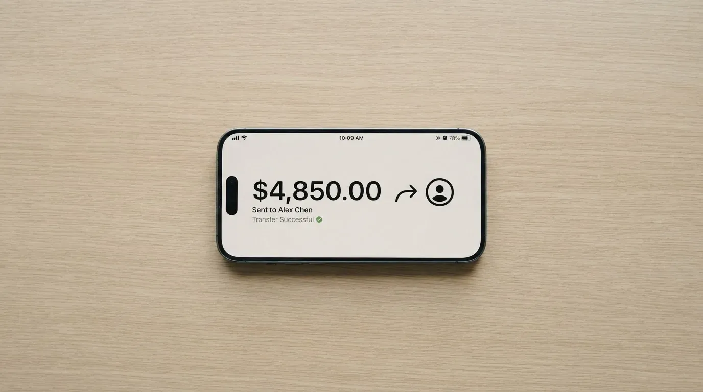 A phone showing a stablecoin transfer screen