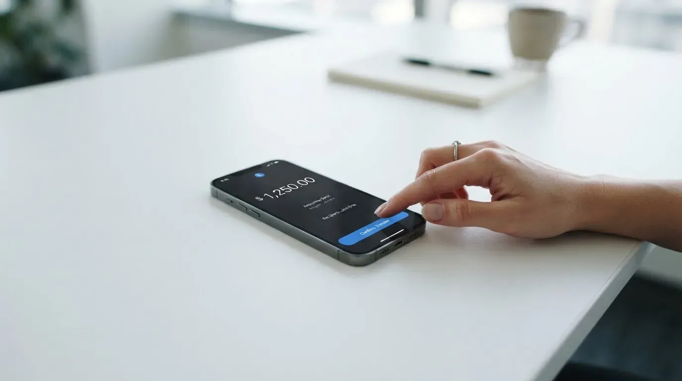 A phone showing a stablecoin transfer screen