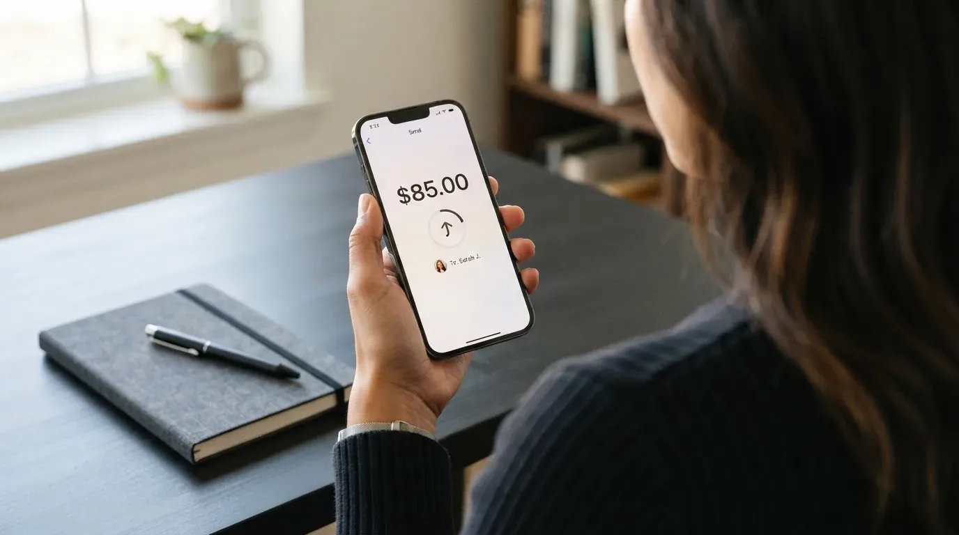 A phone showing a stablecoin transfer screen