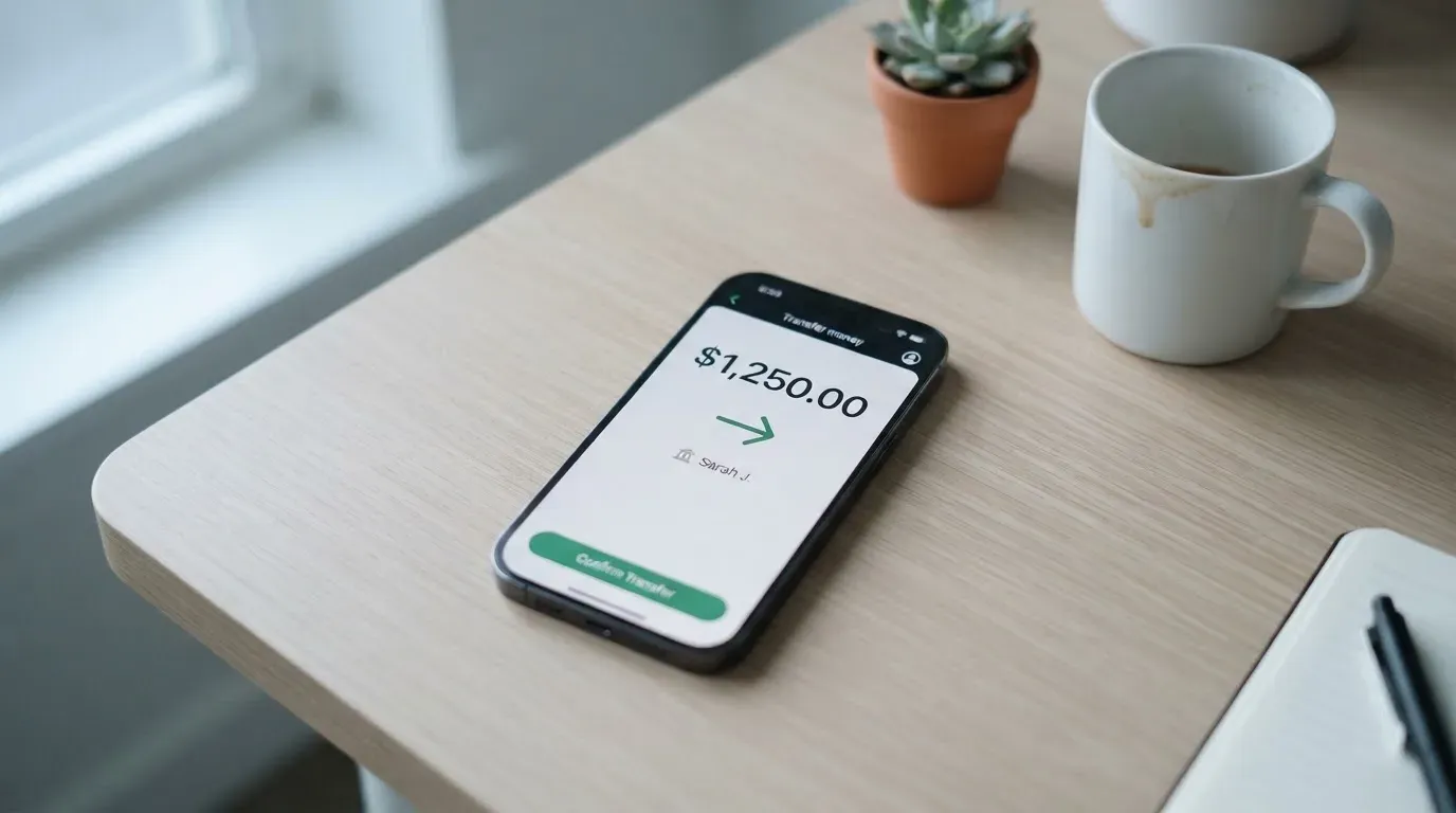 A phone showing a stablecoin transfer screen