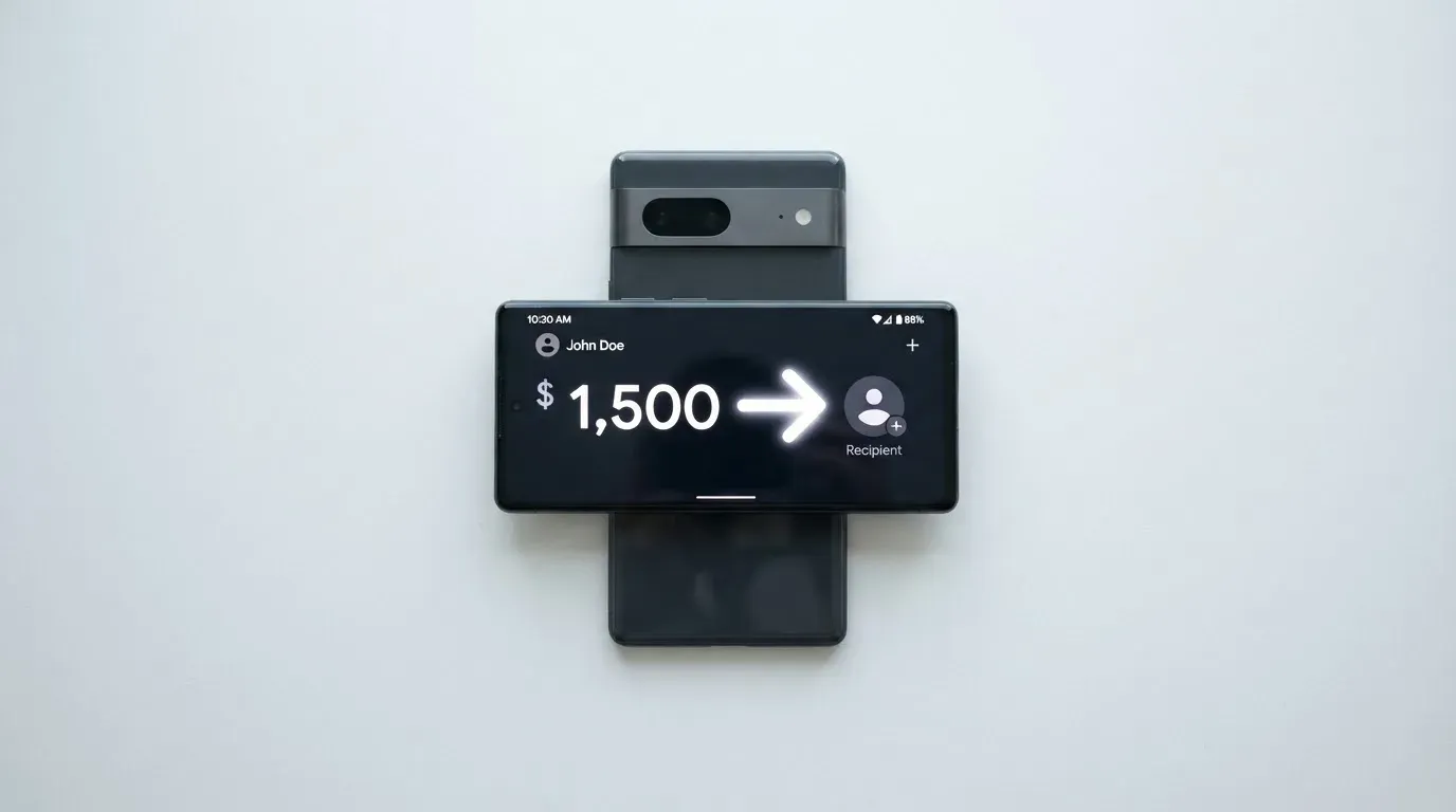 A phone showing a stablecoin transfer screen