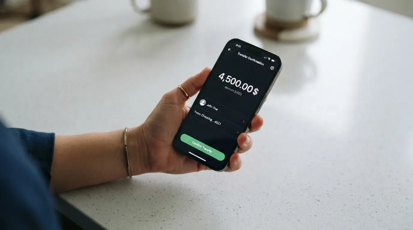 A phone showing a stablecoin transfer screen