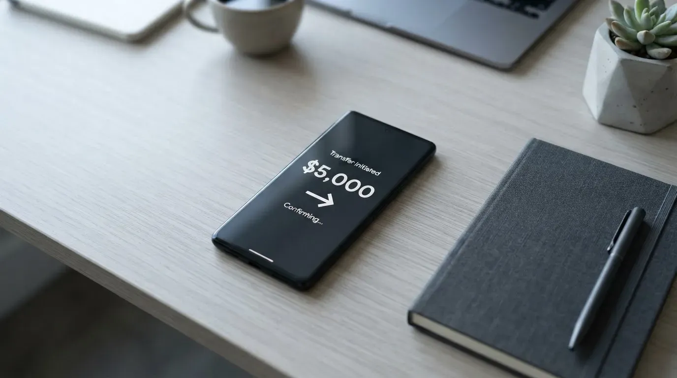 A phone showing a stablecoin transfer screen
