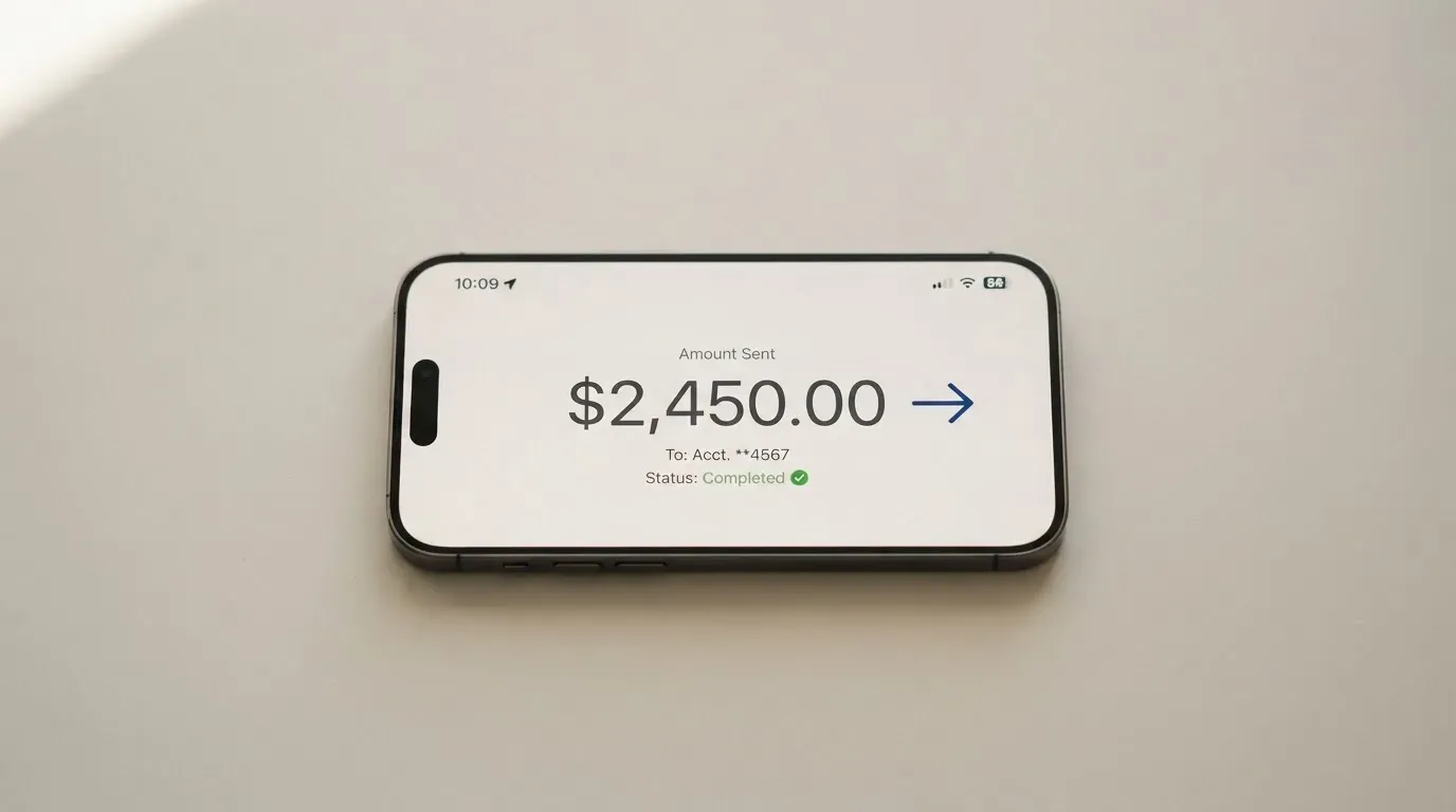 A phone showing a stablecoin transfer screen