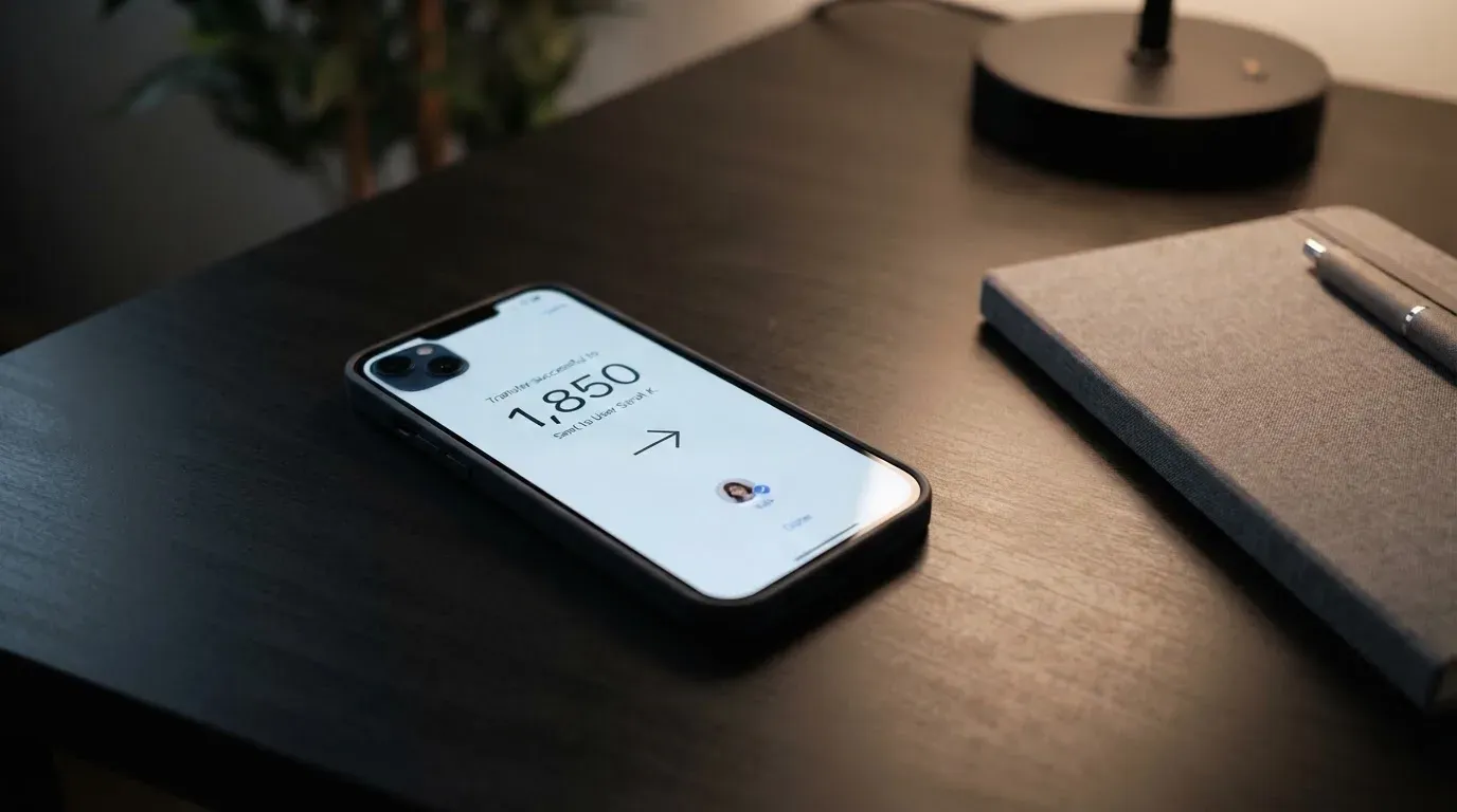 A phone showing a stablecoin transfer screen