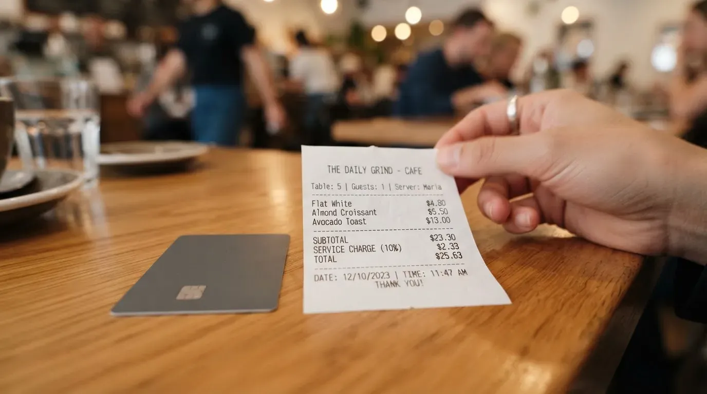 A receipt and a card on a café table