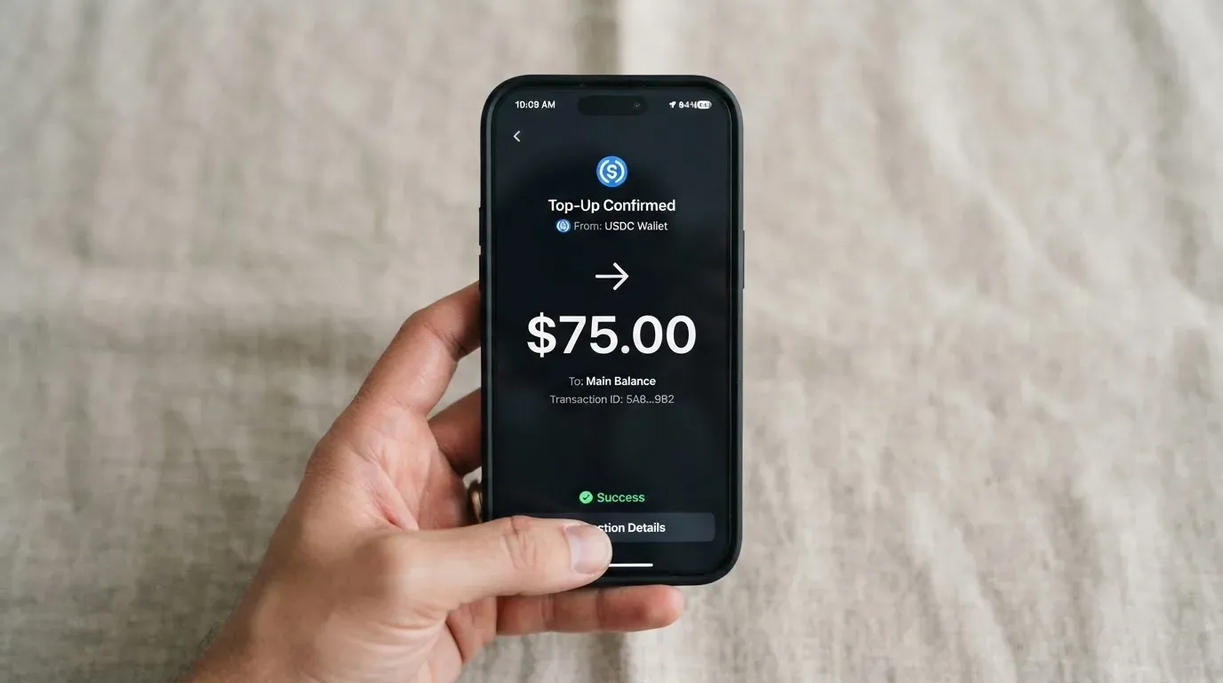 A phone showing a stablecoin transfer screen