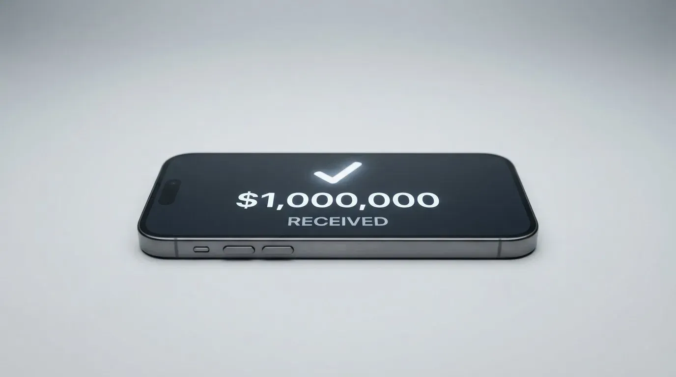 A phone showing a stablecoin transfer screen