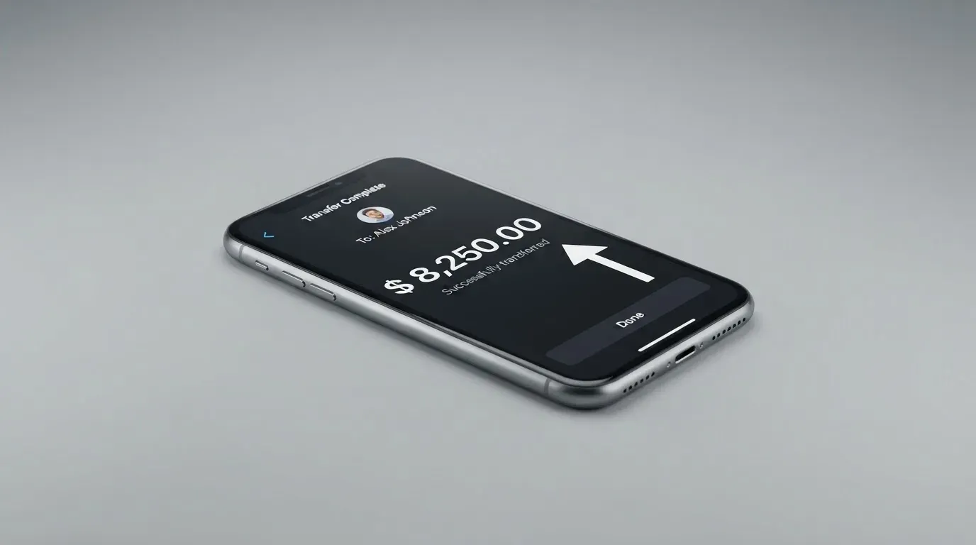 A phone showing a stablecoin transfer screen
